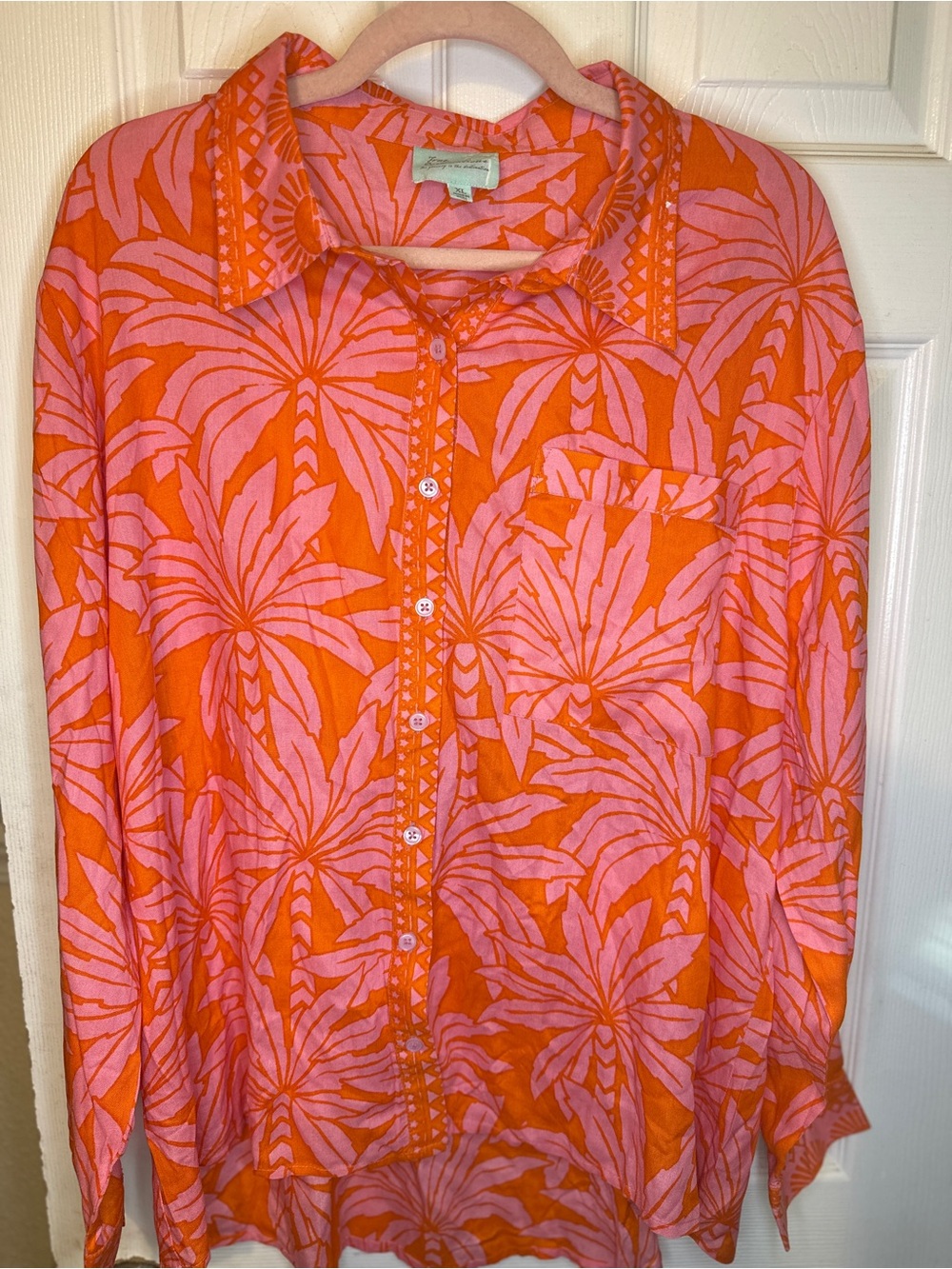 Bright Pink & Orange Floral Button-Down Shirt - Women
